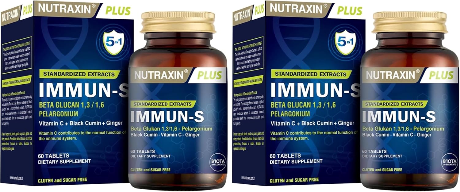 Nutraxin Plus Immun-S 1,3-1,6 Beta-Glukan 60 Tablet Takviye Edici Gıda (2 paketi)
