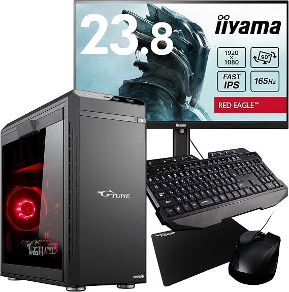 Mouse Gaming PC Starter Set G-Tune DG 5-Piece Model Set Core i5-14400F RTX4060Ti 16GB Memory, 1TB SSD, Windows 11, 23.8 Inches, Gaming Monitor, Gaming Keyboard, Gaming Mouse, Gaming Mousepad