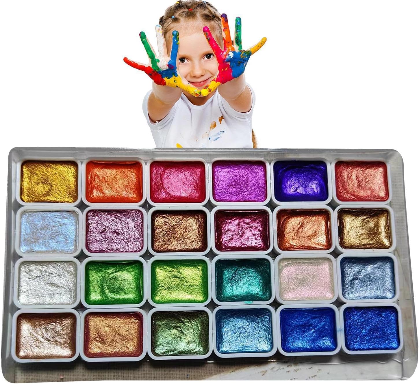 Shimmer Watercolors Set - Pearl Glossy Art Painting Watercolor Set | Watercolor Paper and Brush Paint Kit, Classic Color Artist Grade Half Pan Palette 5.9 x 2.5 x 0.25 inches