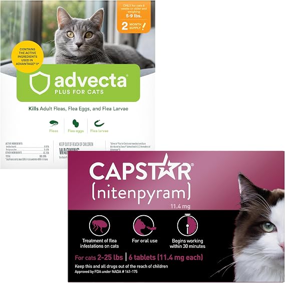 ADVECTA Flea Prevention for Small Cats 5-9 lbs (2 Doses) + CAPSTAR Flea Treatment for Cats 2-25 lbs (6 Doses) Bundle
