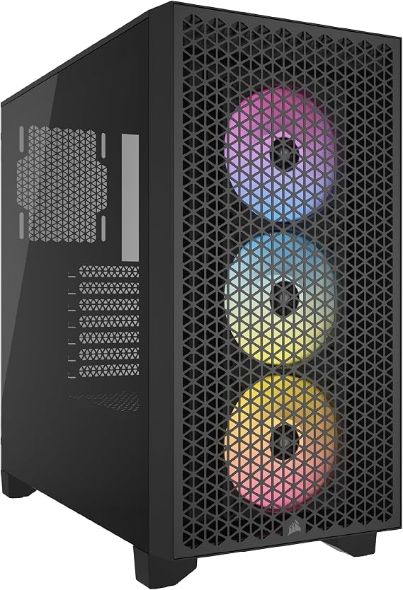 CORSAIR 3000D RGB AIRFLOW Mid-Tower PC Case – 3x AR120 RGB Fans – Three-Slot GPU Support – Fits up to 8x 120mm Fans – High-Airflow Design – Black