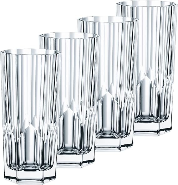 Nachtmann Aspen Collection Highball Glasses, Set of 4, Long Drink Glass, 11- ounce Tall Drinking Glassware, for Mix Drinks and Cocktails, Made of Crystal Glass, Clear, Dishwasher Safe