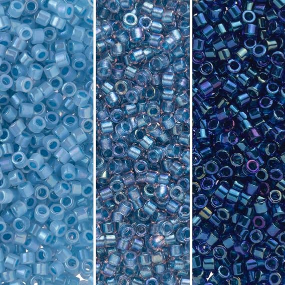 Miyuki Delica Seed Beads Bundle: Size 11/0, Blue Inside Color Lined Palette Collection DB1761, DB1762, DB1763