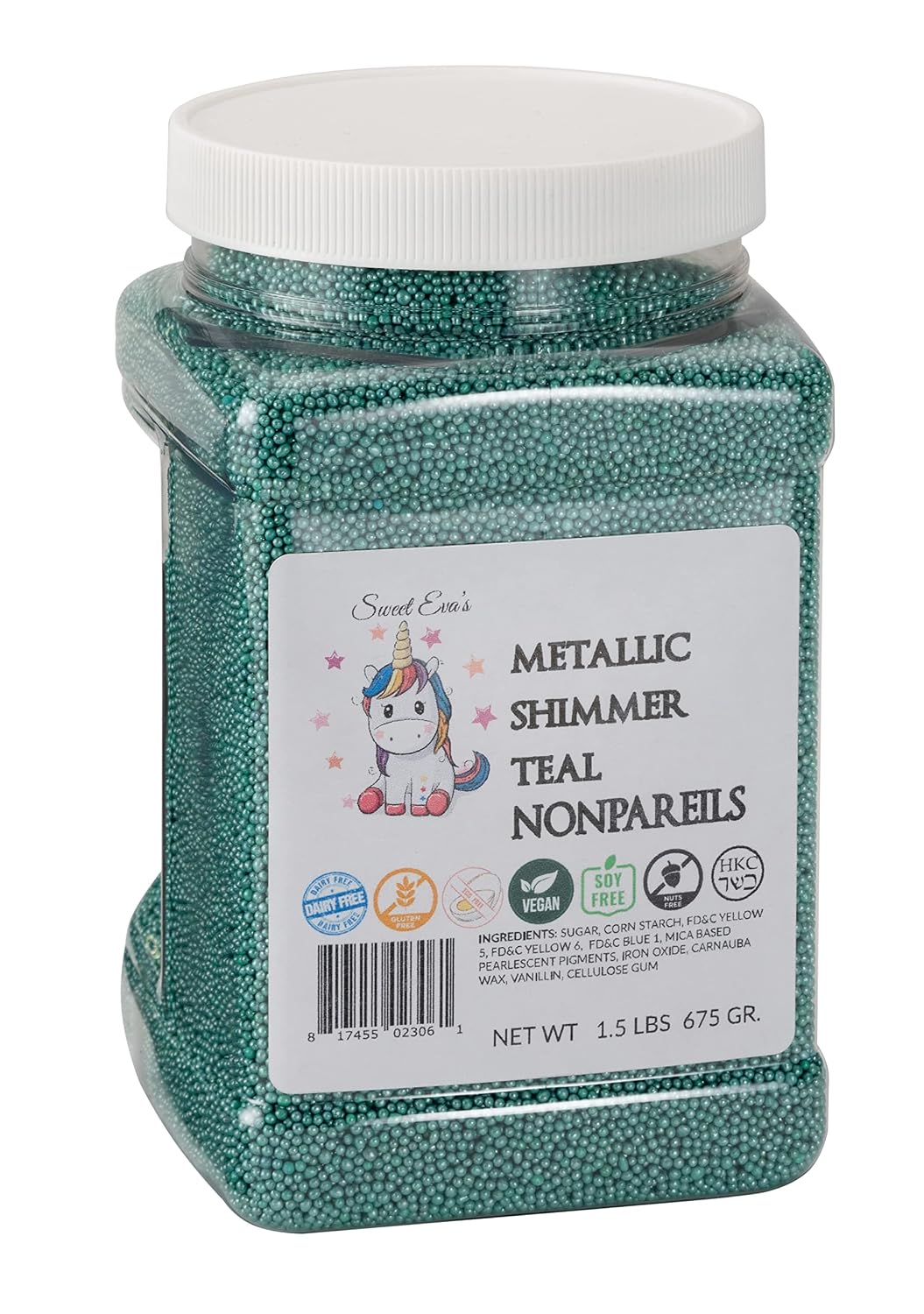 METALLIC SHIMMER TEAL NONPAREILS- Dairy Free, Gluten Free, Egg Free, Vegan, Soy Free, Nuts Free, Kosher, Cookies, Decorating and Baking, Cake Sprinkles, Toppings, Large, Bulk Candy, Christmas