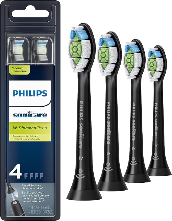Philips Sonicare W DiamondClean Brush Heads, 4-Pack, 1 Year Supply, Black