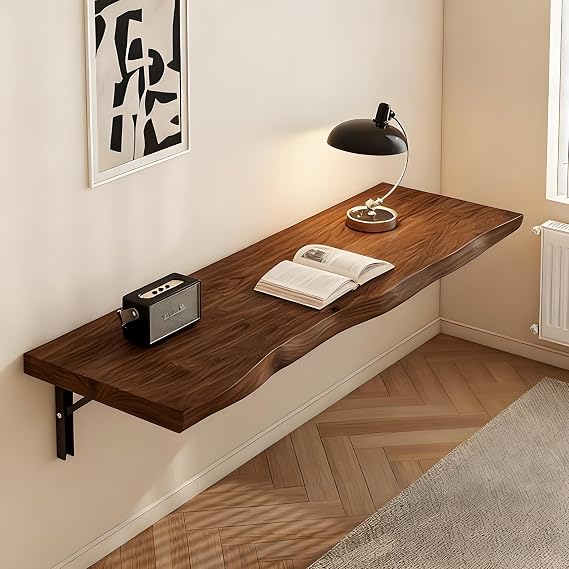 Wall Mounted Folding Table Desk,Multifunctional Solid Wood Folding Floating Wall Desk Fold Down Shelf, for Small Space Kitchen & Dining Room Computer(Plate Thickness 1.18, W47.2 X D17.7)