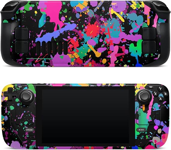 ZOOMHITSKINS Console Skin Compatible with Steam Deck, Black Pink Yellow Neon Paint Art Design, Bubble-Free, 3M Vinyl Skin Decal Accessories, Made in The USA