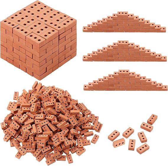 Woohome 200 PCS Mini Bricks for Landscaping, Crafts, Dollhouse and Garden Accessories - Realistic Tiny Blocks (3 Holes, Red)
