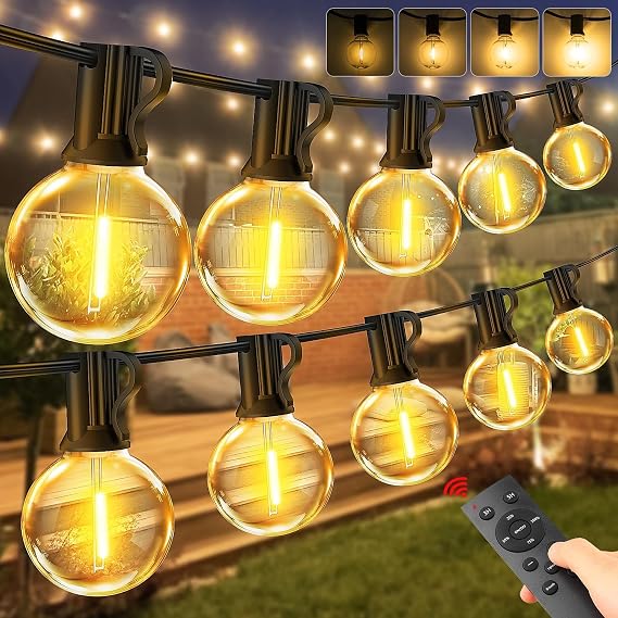 String Outdoor Festoon Garden Lights - G40 65Ft 20M LED Light Mains Powered | Remote Control, Dimmable, Timer, Waterproof, Shatterproof, Bulb Hanging, Outside Lighting for Gazebo Balcony Patio Pergola [Energy Class E]
