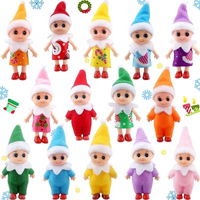 14 Pieces Christmas Tiny Elf Dolls Bulk Colorful Vinyl Felt Mini Plush Elves Figures Small Elf Doll Set for Christmas New Year Room Decoration