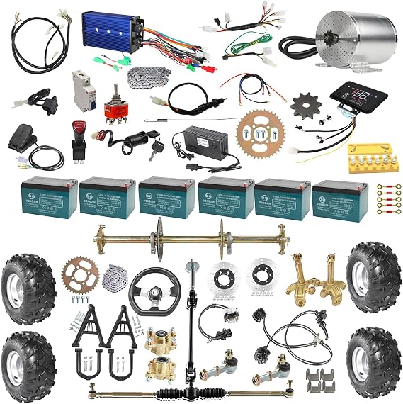 Complete DIY Go Kart & Drift Trike 72V 3000W Brushless Motor Kit - 32" Rear Axle, 18x9.50-8" Tires, Steering Rack, Suspension, for Go Kart, ATV, UTV, Electric Vehicle, Golf Cart