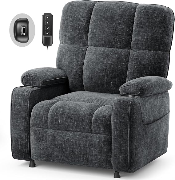 Amada Power Recliner Chair for Adults with USB Ports, Dark Gray