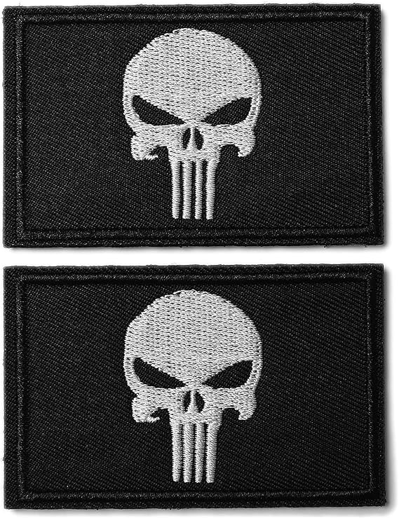 2 Pieces Skull Punisher Patches Dead Skull Patch Tactical Embroidered Patchs Hook and Loop Applique for Military Uniform Tactical Bag Jacket Jeans Hat