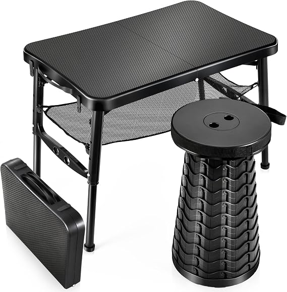 KPR Portable Camping Table and Stool Set, Ultralight Folding Beach Table