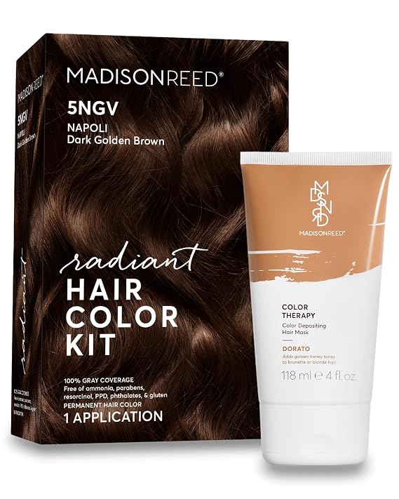 Madison Reed Radiant Refresh Hair Color Bundle - Radiant Hair Color Kit in Napoli Brown - 5NGV and Color Therapy in Dorato