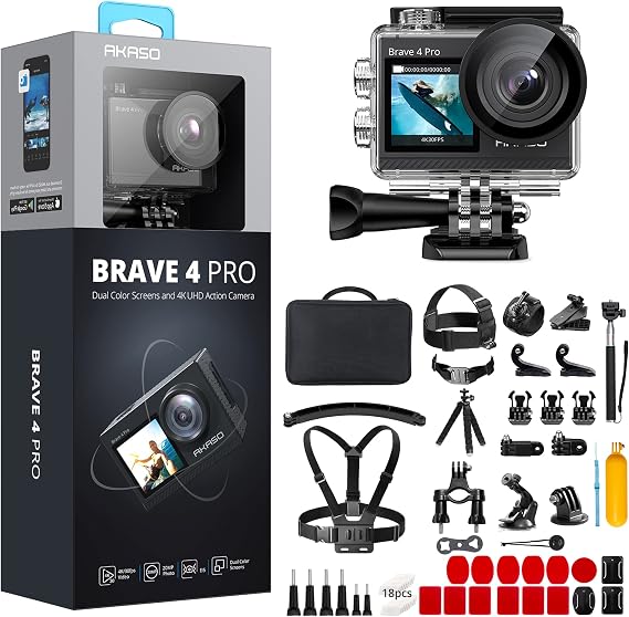 AKASO Brave 4 Pro Action Camera with 60 in 1 Accessories Kit