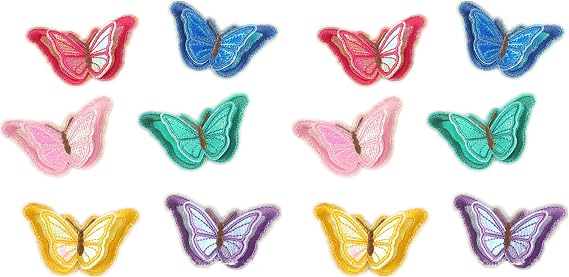 Assorted Colors 12pcs 3D Butterfly Iron On Patches Sew On Embroidered Appliques DIY Motif for Clothing Decoration