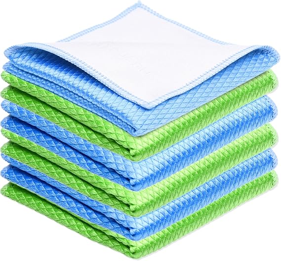 Eco-Fused Double Sided Cleaning Cloths - 6 Pack - 8 x 8 inch - Fishscale and Suede Cloth for Stainless Steel, Windows, Mirrors, Smartphones, LCD, Screens, Camera Lenses, Delicate Surfaces