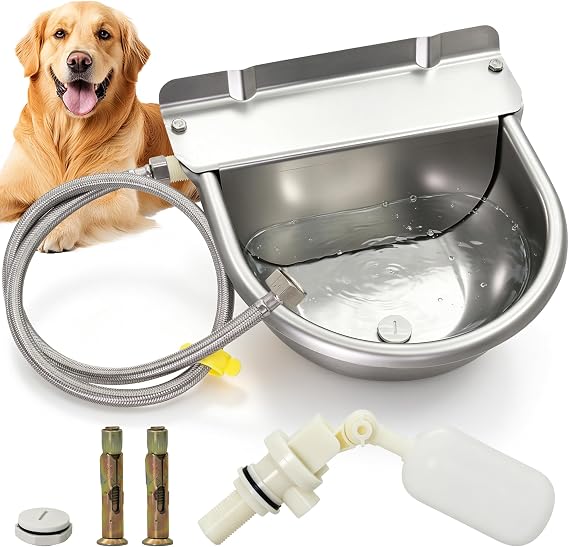 Automatic Horse Drinking Waterer Bowl,Upgrade Stainless Steel Farm Livestock Water Dispenser with Drain Hole and Float Valve for Horse,Dog, Chicken,Goat,Pig (B)