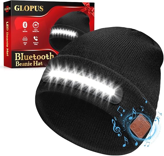 Bluetooth Beanie Hat with Light, Gifts for men, Stocking Stuffers for Men | Christmas Stocking Stuffers for Teen Boys, White Elephant Gifts for Adults Dad Him Boyfriend Dad Husband