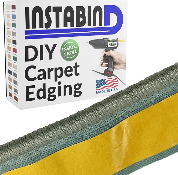 Instabind DIY Carpet Binding Tape - Synthetic Serge Style - Aqua, 54 LFT | Do-It-Yourself Glue On Rug Edging for Indoor, Durable & Easy Carpet Binding Tape To Finish Edge, USA Made Flooring Products