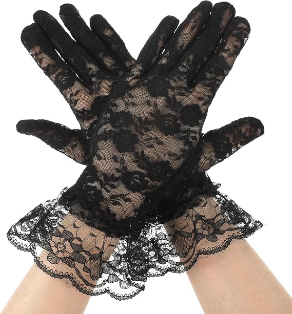 Black Lace Gloves for Women, Elegant Black Opera Gloves for Tea Party, Formal Dinner Vintage Style (10.8 X 3.5 Inches)