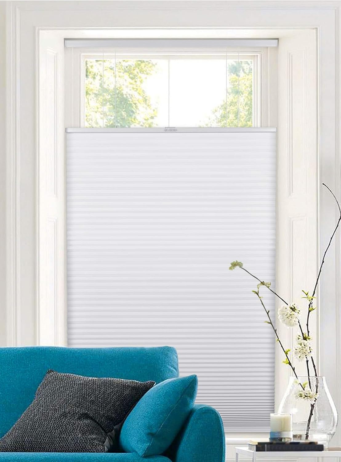 Calyx Interiors White Light Filtering Top Down Bottom Up Deluxe Cellular Shade, 25.5-Inch Width by 60-Inch Long A04HUC254600