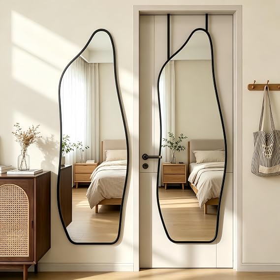 48"x16" Full Length Door Mirror, Dolphin Hanging Mirror, Black | Aluminum Alloy Thin Frame, No-Drilling, Free Standing/Wall Mount/Leaning, Suitable for Bedroom, Livingroom, Cloakroom