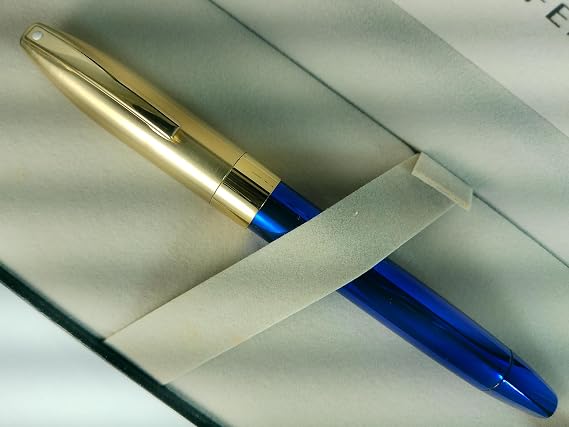Sheaffer Made in the USA Legacy in Cobalt Blue Lacquer with 22KT Brushed Gold Rollerball Pen.