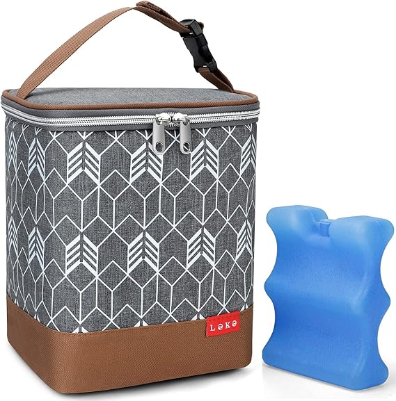 Lekebaby Breastmilk Cooler Bag with Ice Pack - Fits 4 Baby Bottles, Perfect for Nursing Moms and Daycare