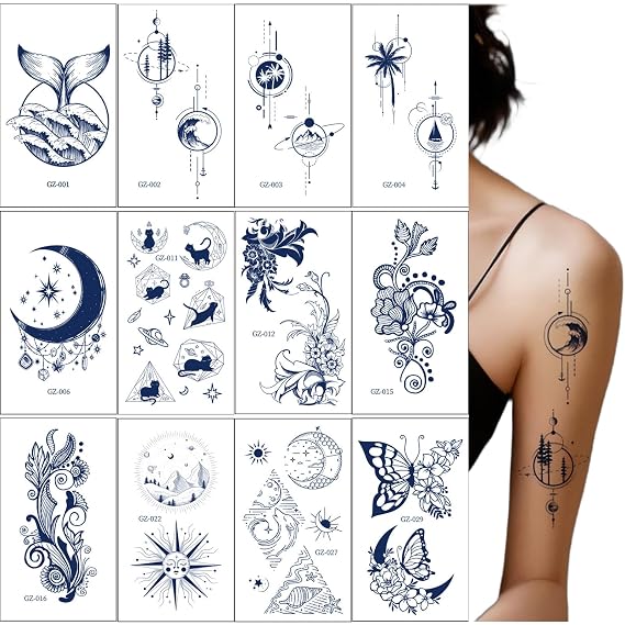 Temporary Tattoos, Small Semi Permanent Fake Tattoo for Adult Women Teen Girl, Realistic, Long Lasting, Waterproof Tiny Tattoo Stickers with Plant Based Ink (Medium B)