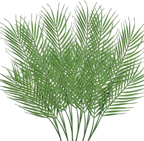 27" Artificial Palm Leaves, 6 Pcs Large Faux Tropical Greenery