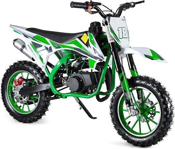 50cc 2-Stroke Gas Dirt Bike for Kids & Adults - Max Speed 40KM/H Front/Rear Disc Brake 12" Off-Road Tires 150kg - Mini Motocross Bikes Trail & Uphill Fast Arrival From USA Green