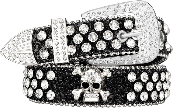 maikun Rhinestone Skull Belt for Men Women, Bling Western Studded Y2K Belt