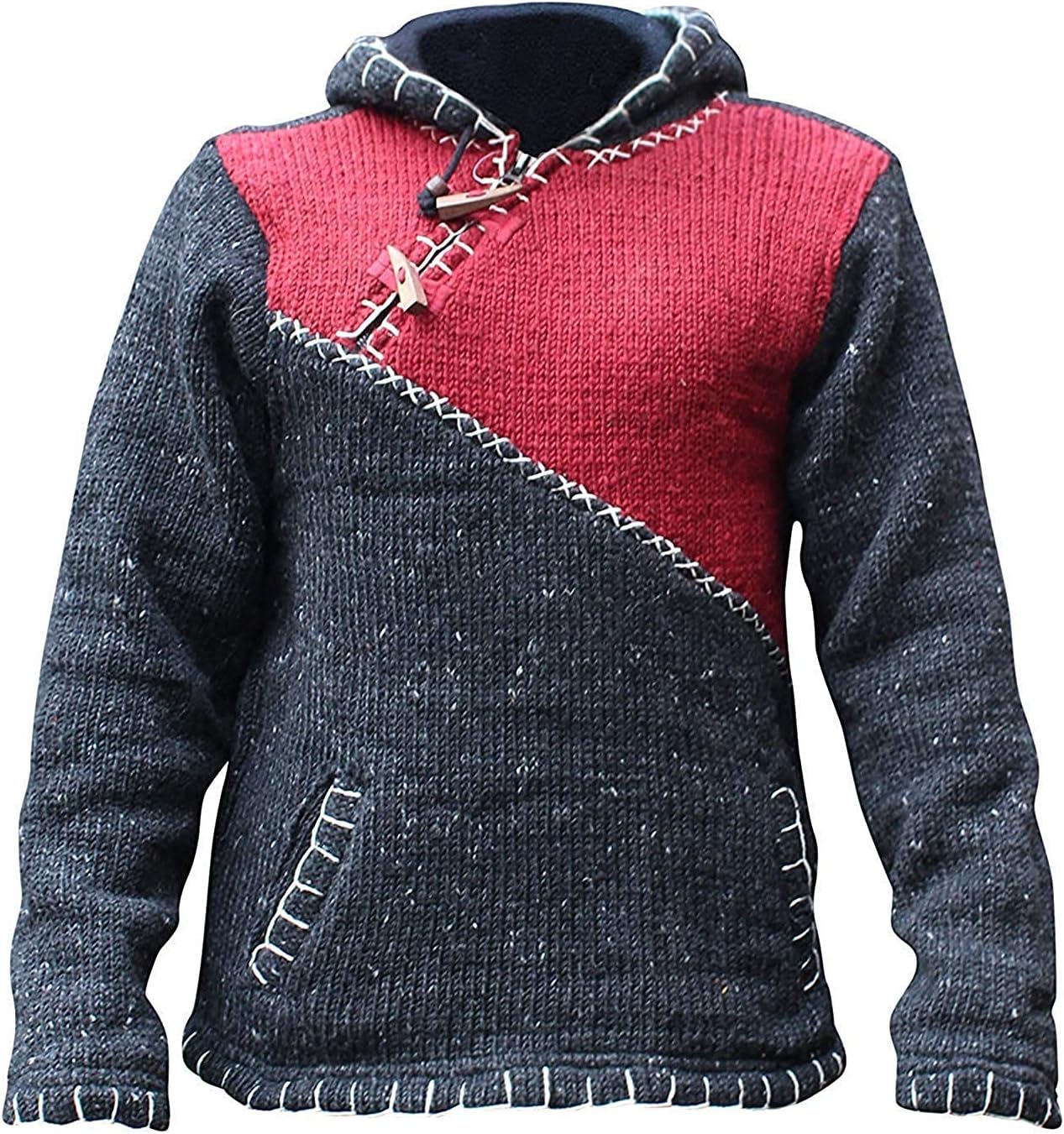 SHOPOHOLIC FASHION Men Cross Zipped Patchwork Fleece Lined Boho Hippie Hoodie Woollen Jacket