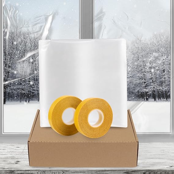 Window Insulation Kit for Winter Seal Covers Up to 5 Windows Thermal Shrink Film 43 in * 63 in Easy Indoor Installation Window Tape Included(Q-Wfilm-5Pack)