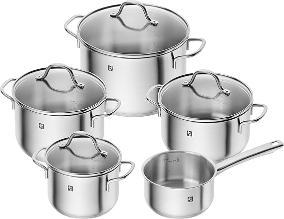Zwilling Flow Cookware Set, Stainless Steel, 5 Pieces, Silver Color