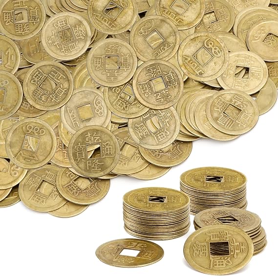 Chinese Coins, 100 Pcs Chinese Feng Shui Coins I-Ching Lunar New Year Good Luck Fortune Coins Ancient Qing Dynasty Time Coin for Health Wealth Success, 5 Styles