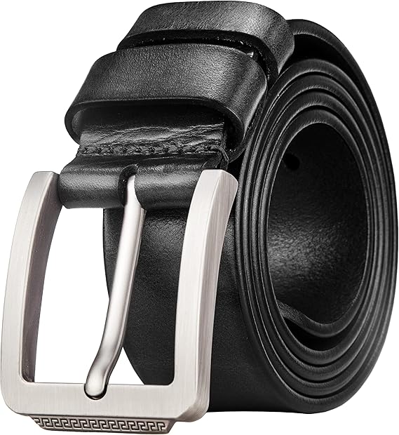 Mens Belt Thick Full Grain Leather Belts 1.5" Wide Great for Casual Jeans Dress Work, Adjustable Classic Belt Trim to Fit