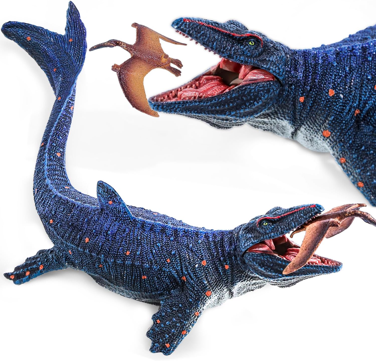 SIENON Jurassic Mosasaurus Dinosaur Toy Figure 29 cm Mosasaurus Hunting for Pterosaur Model Large Plastic Ocean Dinosaur Playset for Bath Toy Cake Topper Pterosaurus Included