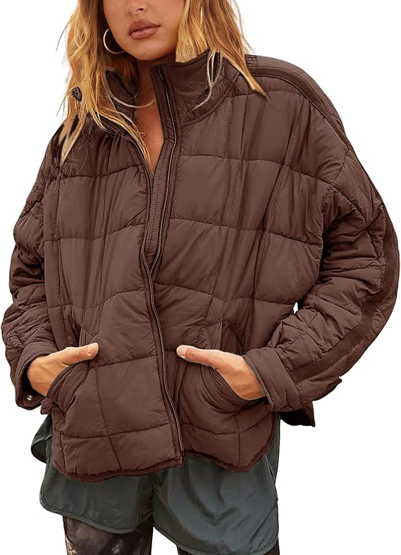 Bianstore Women's Oversized Splice Quilted Lightweight Puffer Jacket