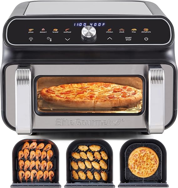 Elite Gourmet EAF2411G Indoor Grill/Air Fryer Oven, 11L, 8 Presets, 1700W