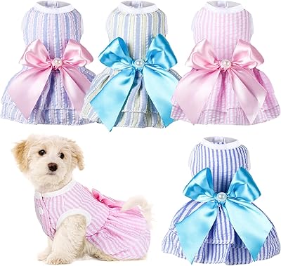 4 Pieces Dog Dresses Dogs Puppy Clothes Summer Princess Pet Dresses Girl Female Doggie Tutu Skirt Apparel for Chihuahua Yorkies Pup Cat OutfitX-Small