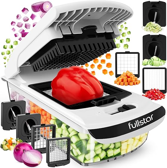 Fullstar Pro Original Vegetable Chopper - Chopper and Spiralizer - Food Chopper with Container, Fruit Cutter, Onion Dicer - All-in-One Prep Tool - Kitchen Gadgets and Gifts (4 in 1, White)