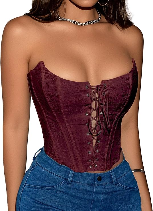 Corset Tops for Women Lace Backless Sexy Going Out Bustier Top Cropped Y2k