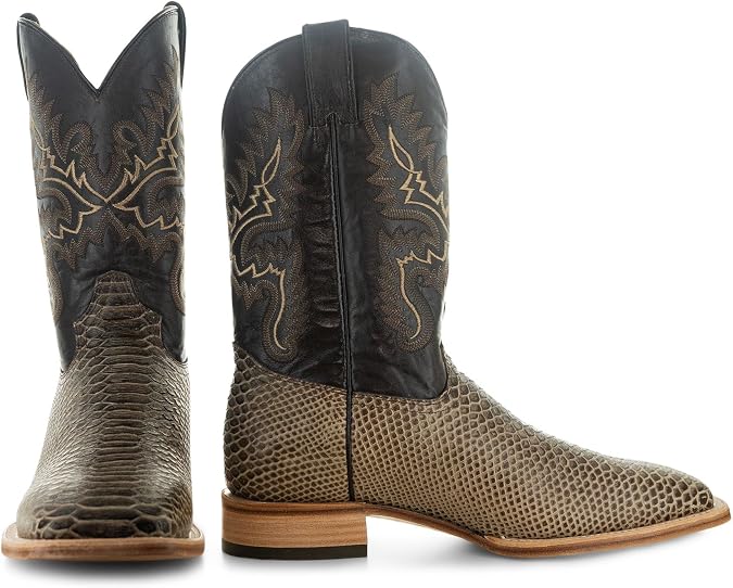 Soto Boots Men's Python Print Square Toe Cowboy Boots H4023