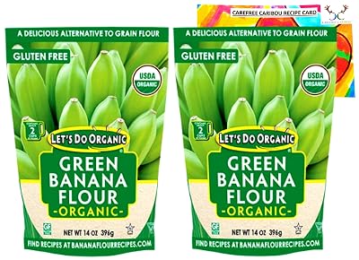 Lets Do Organic Green Banana Flour Bundle. Includes Two 2 14oz Packages of Lets Do Organic Green Banana Flour and a Green Banana Flour Recipe Card from Carefree Caribou! All Natural & Gluten Free!