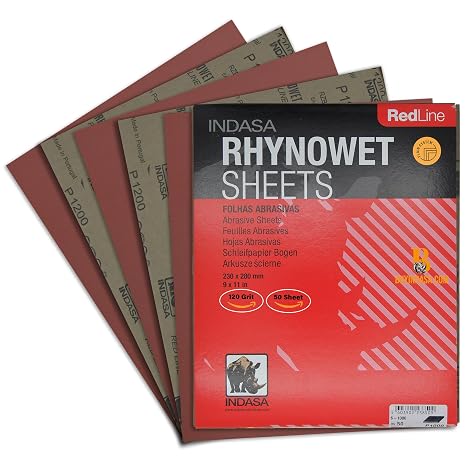 INDASA Rhynowet Red Line Wet Dry Sanding Sheets 9 x 11 Inch 120 Grit Waterproof Latex Backing Abrasive Paper for Wood Metal Automotive Surface Prep Pack of 50