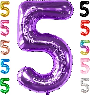 KatchOn, Giant Purple 5 Balloon Number - 40 Inch | Mylar Purple Number 5 Balloon | Purple Five Balloons, Mermaid Birthday Decorations | Purple 5 Balloon For Happy Anniversary Decorations