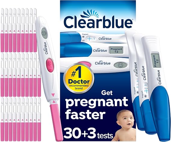 Clearblue Digital Ovulation Test and Triple-Check & Date Pregnancy Test Combo Pack - Trying for A Baby Kit, Proven to Help You Get Pregnant, 30 Digital Ovulation Tests and 3 Pregnancy Tests